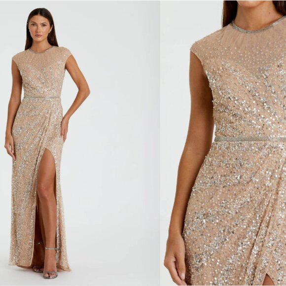 MAC DUGGAL 5619 EMBELLISHED ILLUSIONS HIGH NECK CAP SLEEVE NUDE GOWN sz 8 - Picture 3 of 7